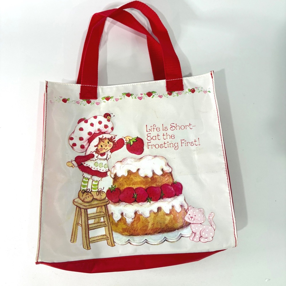Strawberry Shortcake Reusable Tote Bag Life Is Short Eat The Frosting First Red